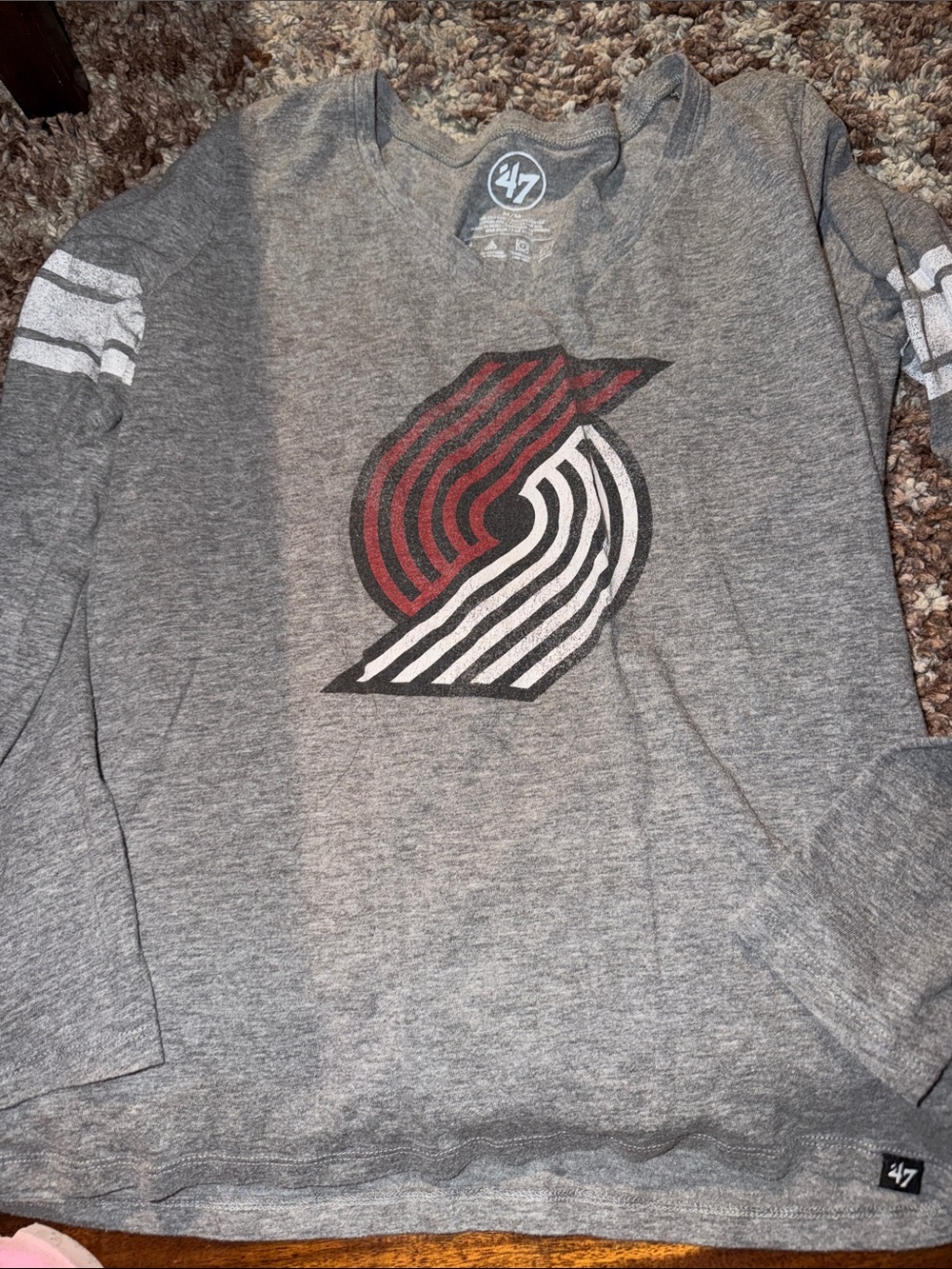 47 Gray Portland Trail Blazers Pullover Sweatshirt with Striped Logo